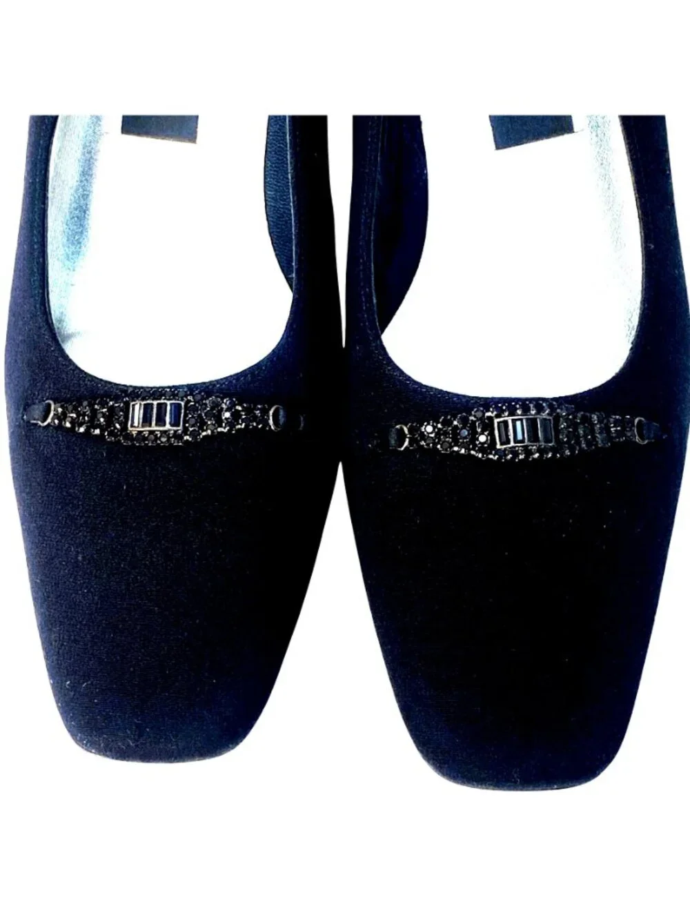 Stuart Weitzman Black Crystal Embellished Block Heel Square Toe Pumps Size 7.5B